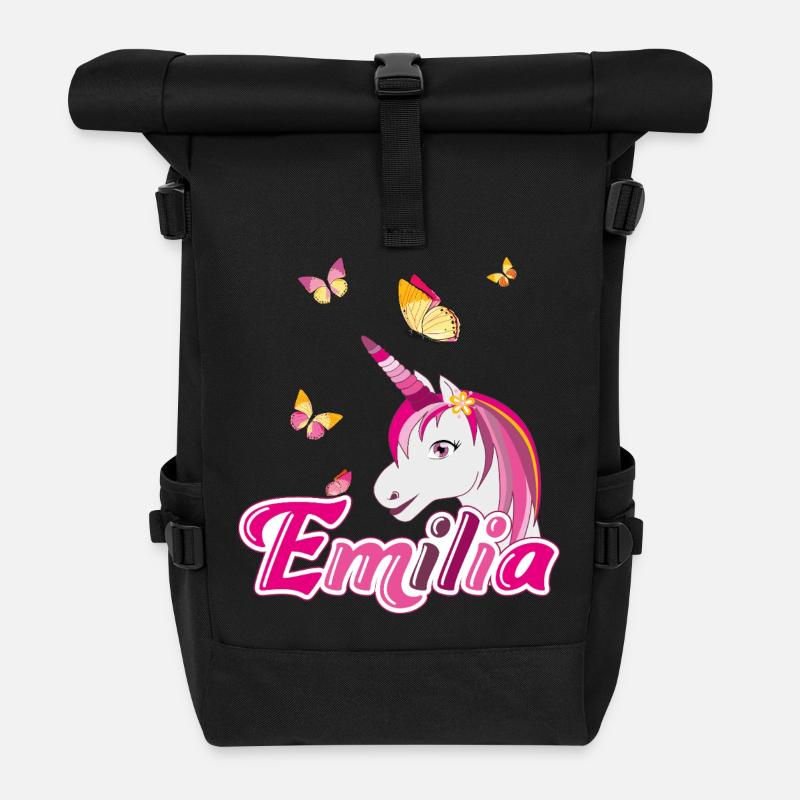 Emilia, maiden name, favorite name - Roll Top Backpack - black