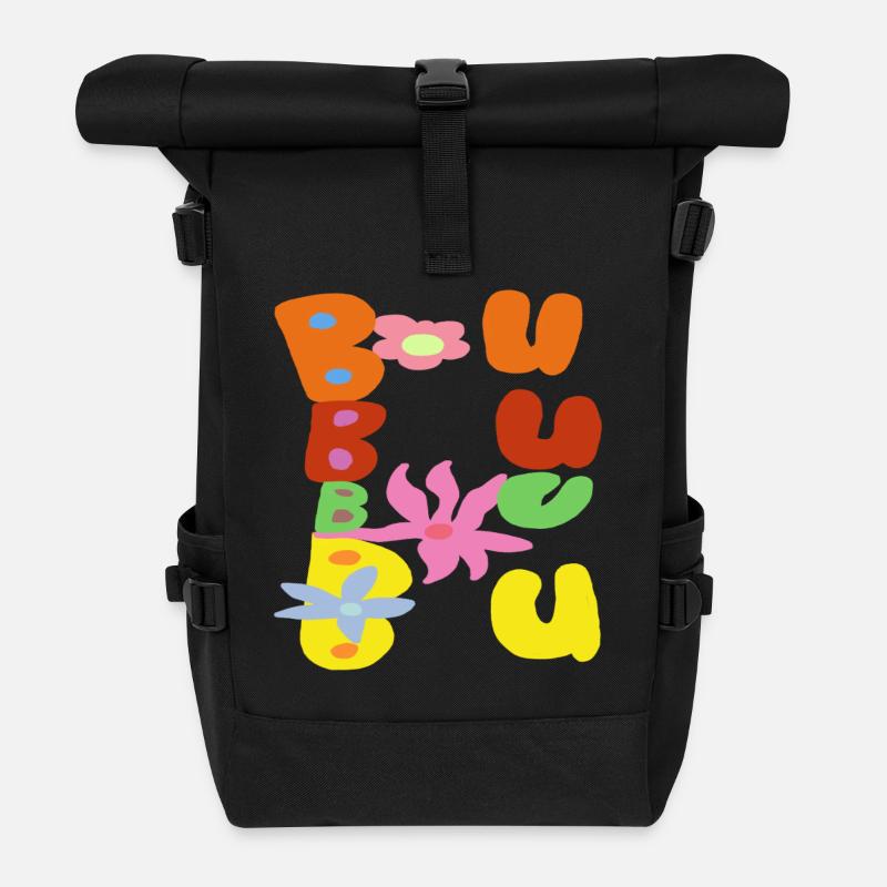 Bubble Bloom Groovy Buchstaben - Rolltop Rucksack - Schwarz