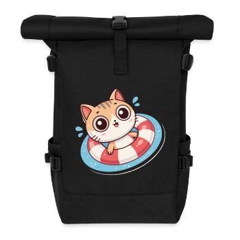 Kawaii-Katze in roter Boje - Rolltop Rucksack - Schwarz - Vorne