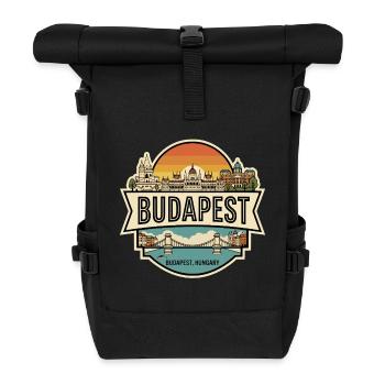 Budapest-Ungarn Vintage-Reisesouvenir-Abzeichen - Rolltop Rucksack - Schwarz - Vorne