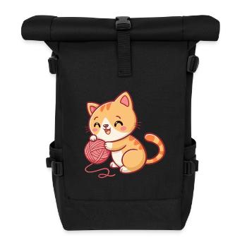 Happy playful kitten with ball - Roll Top Backpack - black - Front