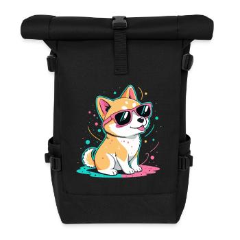 Corgi-Neon-Glänzende Brillen - Rolltop Rucksack - Schwarz - Vorne