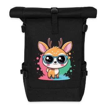 Adorable Deer Blue Glasses - Roll Top Backpack - black - Front