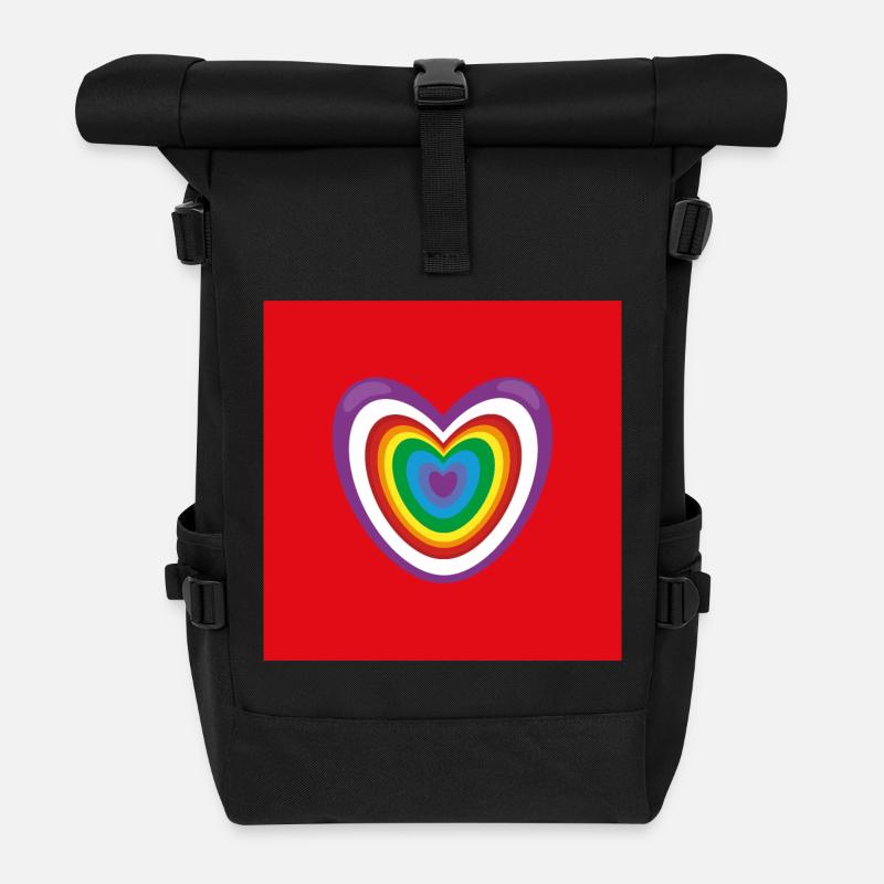 Herz und noch mal Herz mit Regenbogen. - Rolltop Rucksack - Schwarz