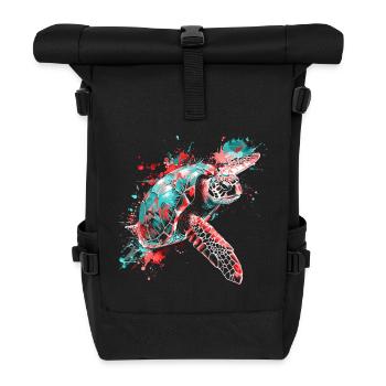 Turtle Neon Colorful Ocean Sea Nature Art - Roll Top Backpack - black - Front