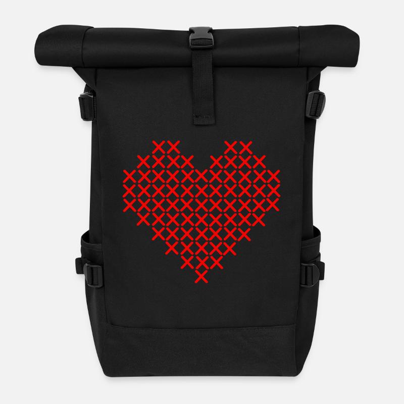 Kreuzstichherz - Rolltop Rucksack - Schwarz