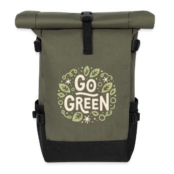 Go green eco friendly vegan vegetarian aesthetic - Roll Top Backpack - olive/black - Front