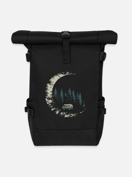 Camper im Mondlicht - Rolltop Rucksack - Schwarz