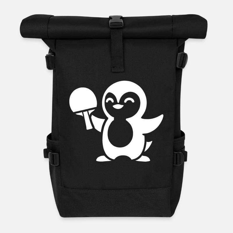 Minimalistischer Pinguin Tischtennis Silhouette - Rolltop Rucksack - Schwarz