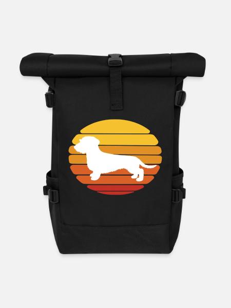Hund Dackel Sunset Design - Rolltop Rucksack - Schwarz