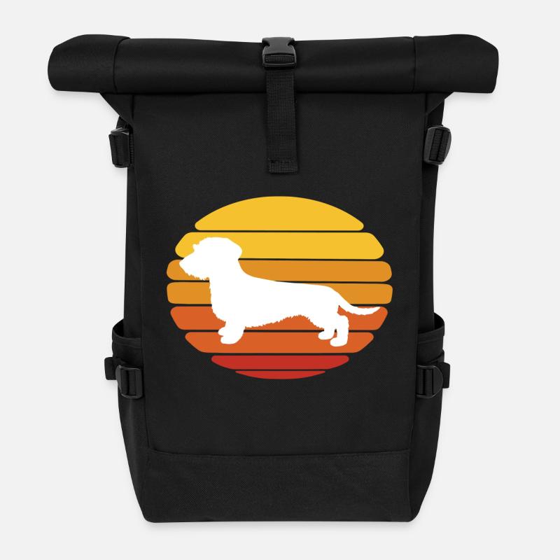 Hund Dackel Sunset Design - Rolltop Rucksack - Schwarz