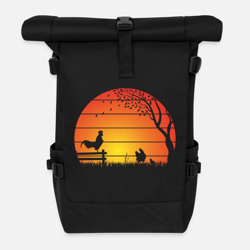 Hühner Sonnenuntergang - Rolltop Rucksack - Schwarz