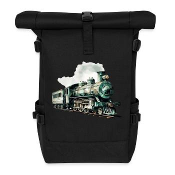 Polygonale Pracht: Die kunstvolle Dampflok - Rolltop Rucksack - Schwarz - Vorne