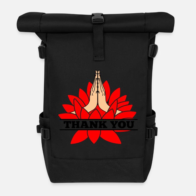 THANK YOU thank you namaste with black text - Roll Top Backpack - black