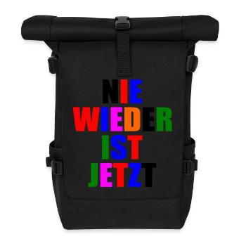 Nie wieder ist jetzt - Rolltop Rucksack - Schwarz - Vorne