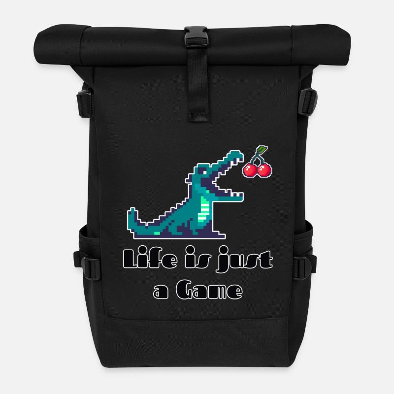 Life is Just a Game Retro Pixel Art Design - Roll Top Backpack - black