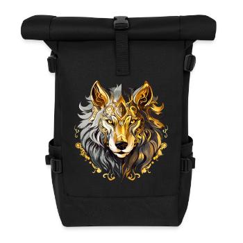 Wolf Wolfskopf Gold Mystisch Natur Wildnis Kunst - Rolltop Rucksack - Schwarz - Vorne