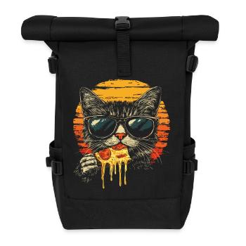 Chat en lunettes de soleil mangeant de la pizza vintage - Sac à dos roll top - noir - Devant