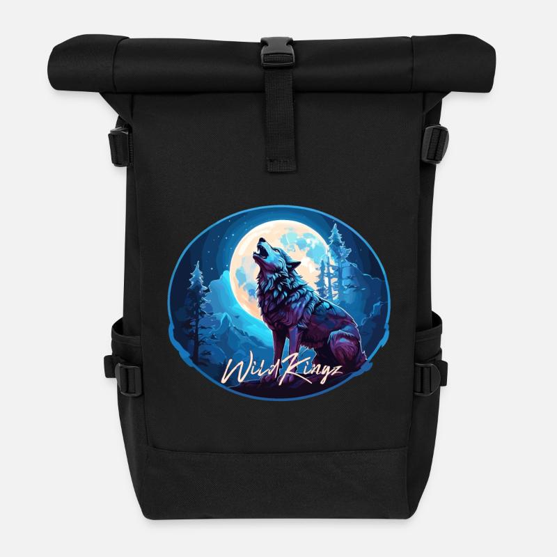 Wolf - Roll Top Backpack - black