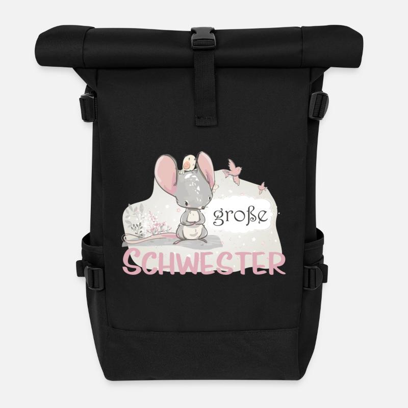 große Schwester Einhorn Maus Vogel - Rolltop Rucksack - Schwarz