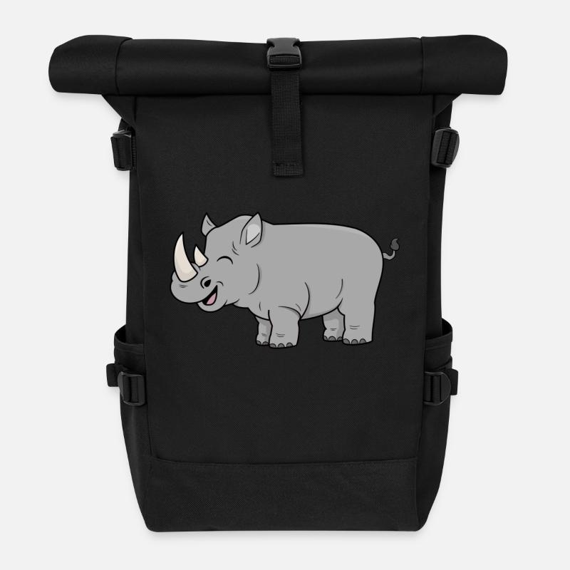 Happy Rhinoceros - Roll Top Backpack - black