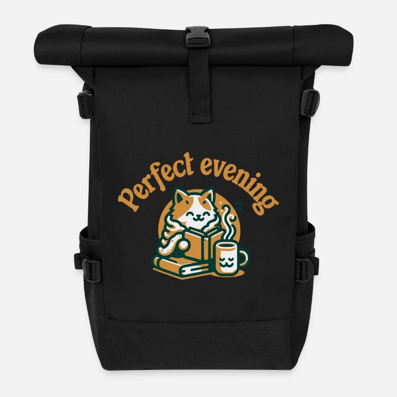 Katze Buch Tee Kaffee - Rolltop Rucksack - Schwarz