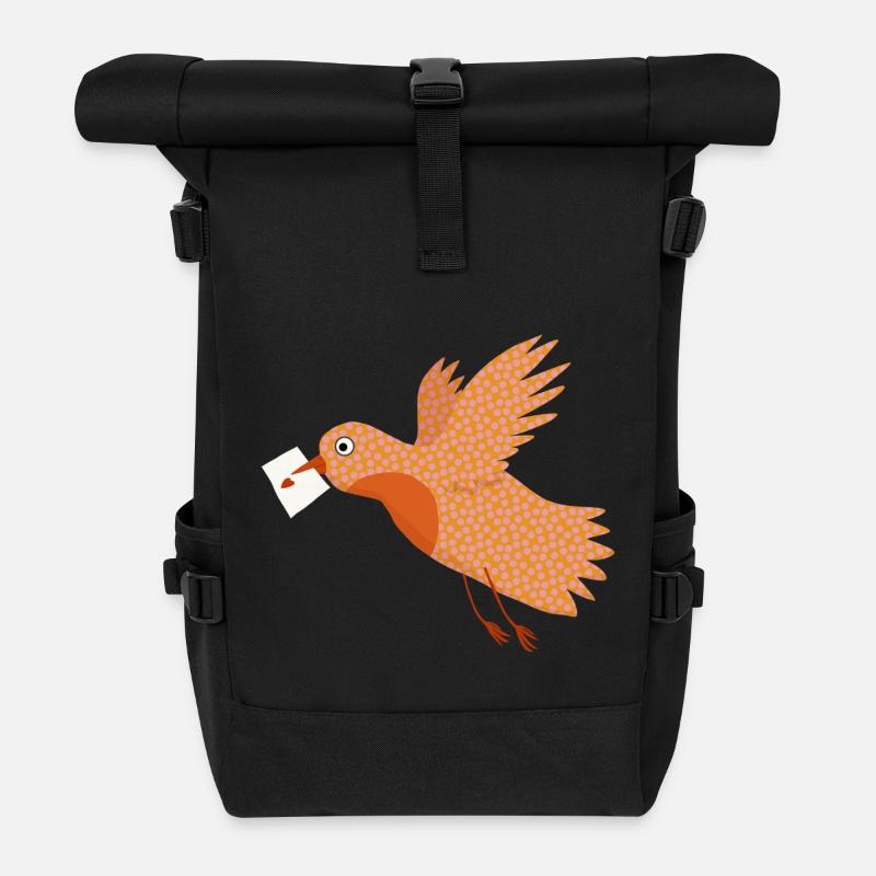 Bird with letter - Roll Top Backpack - black