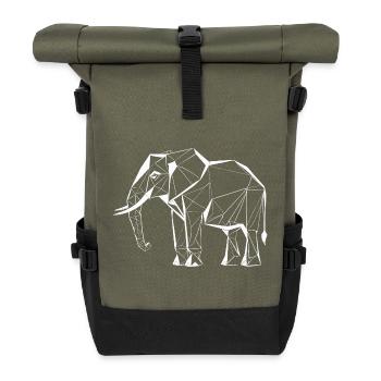 Polygon Elefant – Geometrisches Tierdesign - Rolltop Rucksack - Olive/Schwarz - Vorne