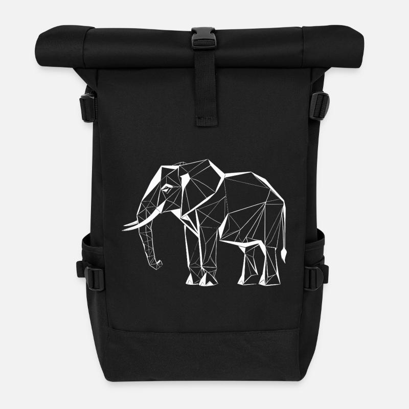 Polygon Elefant – Geometrisches Tierdesign - Rolltop Rucksack - Schwarz