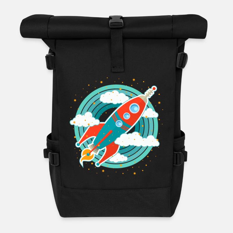 Retro Rakete (Kreise) - Rolltop Rucksack - Schwarz