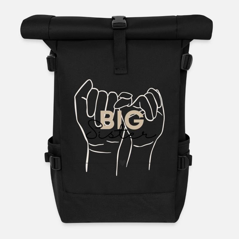 Big Sister, Sibling Design - Roll Top Backpack - black