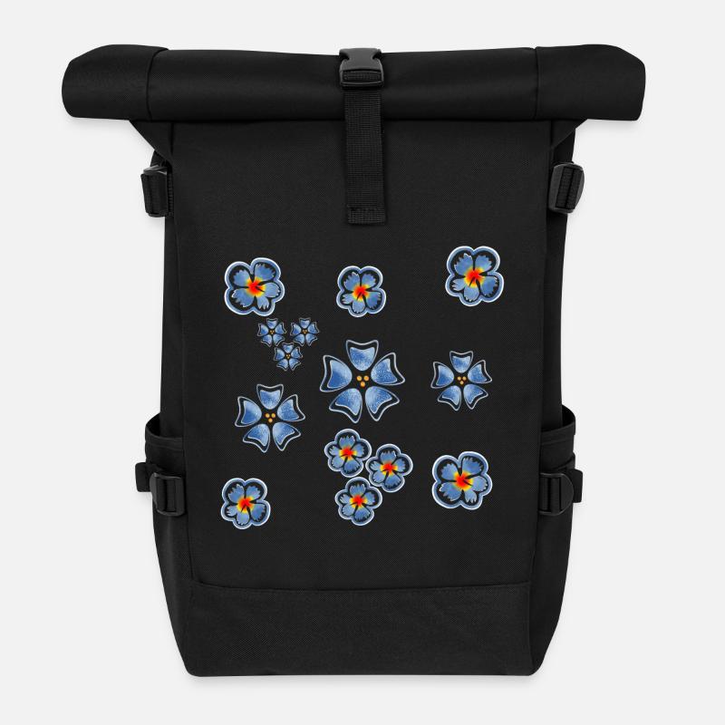 Little Cute Blue Flowers - Roll Top Backpack - black