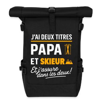 Deux titres : Papa et Skieur Ski Montagne Sport - Sac à dos roll top - noir - Devant