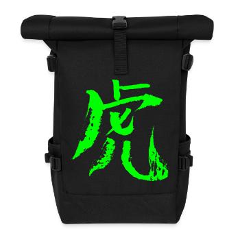 Tiger (Chinesisches Schriftzeichen) TUSCHE - Grün - Rolltop Rucksack - Schwarz - Vorne