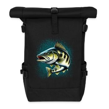 Zander Angeln Raubfisch Fisch Fischen - Rolltop Rucksack - Schwarz - Vorne