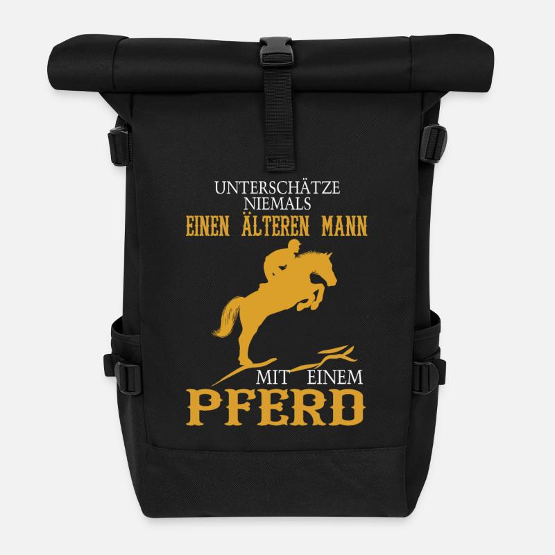 Alter Mann Pferd - Rolltop Rucksack - Schwarz