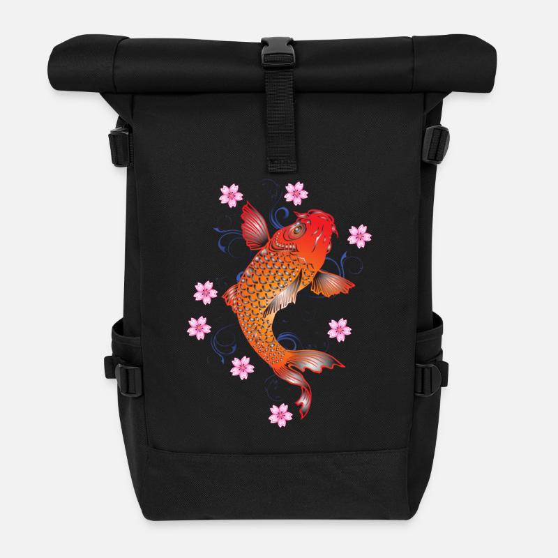 Japanese Peaches (Koi) - Roll Top Backpack - black