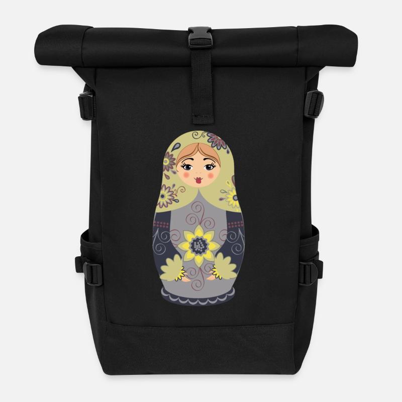 Traditionelle russische Matroschka Puppe - Rolltop Rucksack - Schwarz