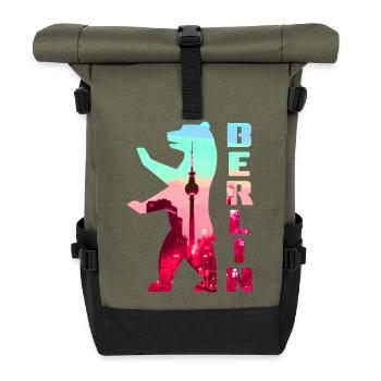 Berlin Bär Neon Silhouette - Rolltop Rucksack - Olive/Schwarz - Vorne