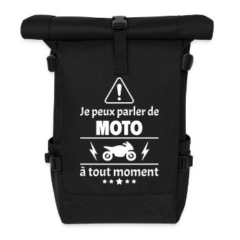 Je peux parler de moto, motard, motarde, noël - Sac à dos roll top - noir - Devant