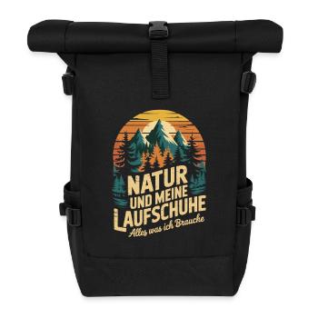 Laufsport Wald Berge Natur Joggen Laufen - Rolltop Rucksack - Schwarz - Vorne