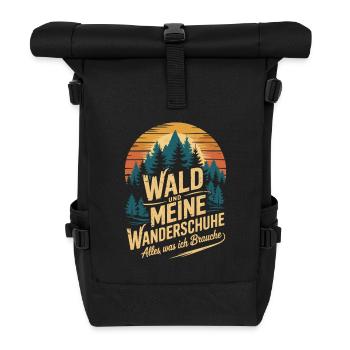Wandern Wald Berge Wanderschuhe Spruch - Rolltop Rucksack - Schwarz - Vorne