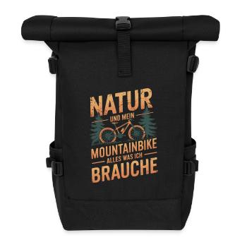 Mountainbike Downhill Berge Vintage Spruch - Rolltop Rucksack - Schwarz - Vorne