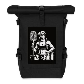 Femme de ménage fitness, conception de nettoyage et d’entraînement - Sac à dos roll top - noir - Devant