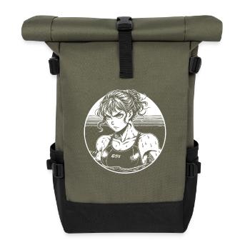 Comic Schwimmerin Design - Schwimm Girl Design - Rolltop Rucksack - Olive/Schwarz - Vorne