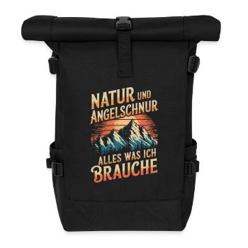 Angeln Fischen in der Natur lustiger Spruch - Rolltop Rucksack - Schwarz - Vorne