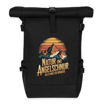 Angeln Fischen in der Natur lustiger Spruch - Rolltop Rucksack - Schwarz - Vorne