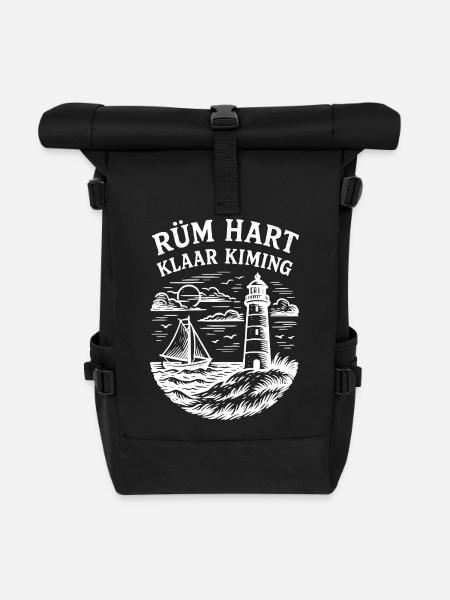 Rüm Hart - Klar Kiming - weiss - Rolltop Rucksack - Schwarz