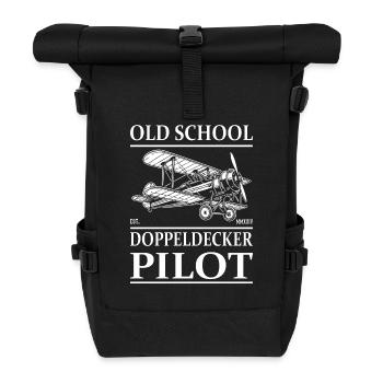 Oldschool Doppeldecker Oldtimer Flieger Desgin - Rolltop Rucksack - Schwarz - Vorne