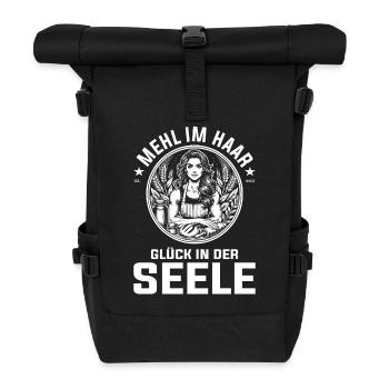Mehl im Haar, Glück in der Seele - Backen Design - Rolltop Rucksack - Schwarz - Vorne